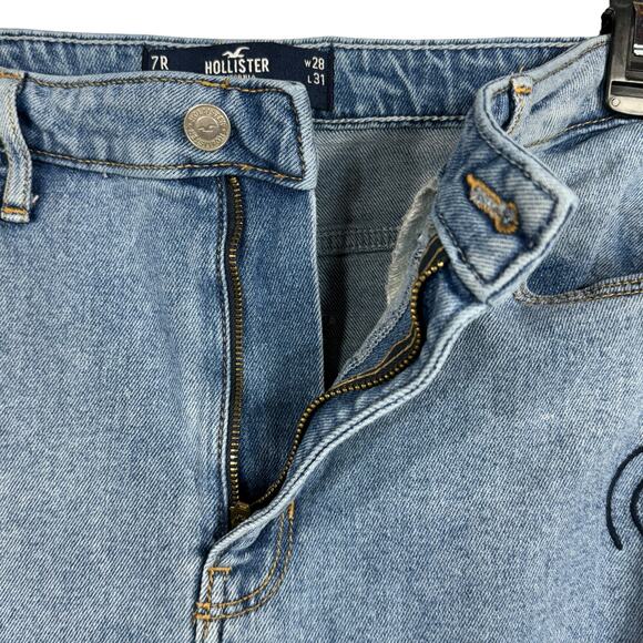 Hollister JRS SZ 7R Ultra Hi-Rise Dad Jeans Embroidered Distressed Rips Zip-Fly - Picture 4 of 14